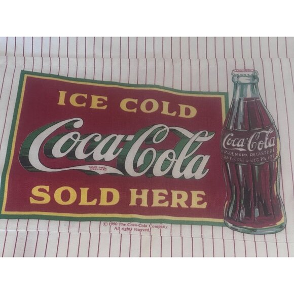 Coca-Cola Apron Red White Striped Adjustable D-Ring dated 1990 Large Pocket Vtg - Picture 3 of 8